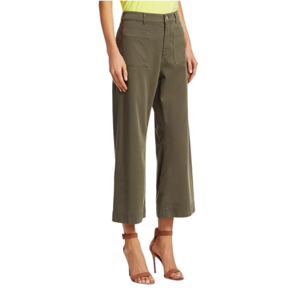 A.L.C. Fallon High rise Wide Leg Stretch Twill Utility Pocket Army Green Crop - Picture 3 of 14